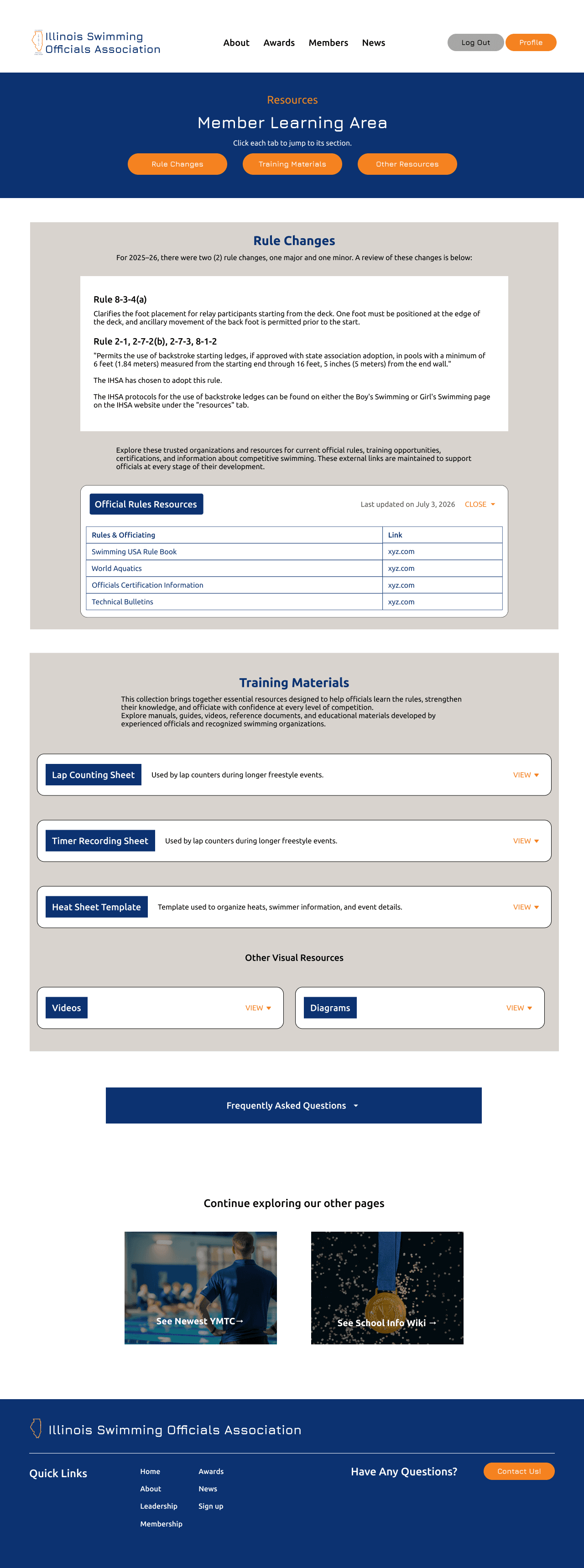 Hi-fi member learning area with a resource table, embedded training materials, and FAQs