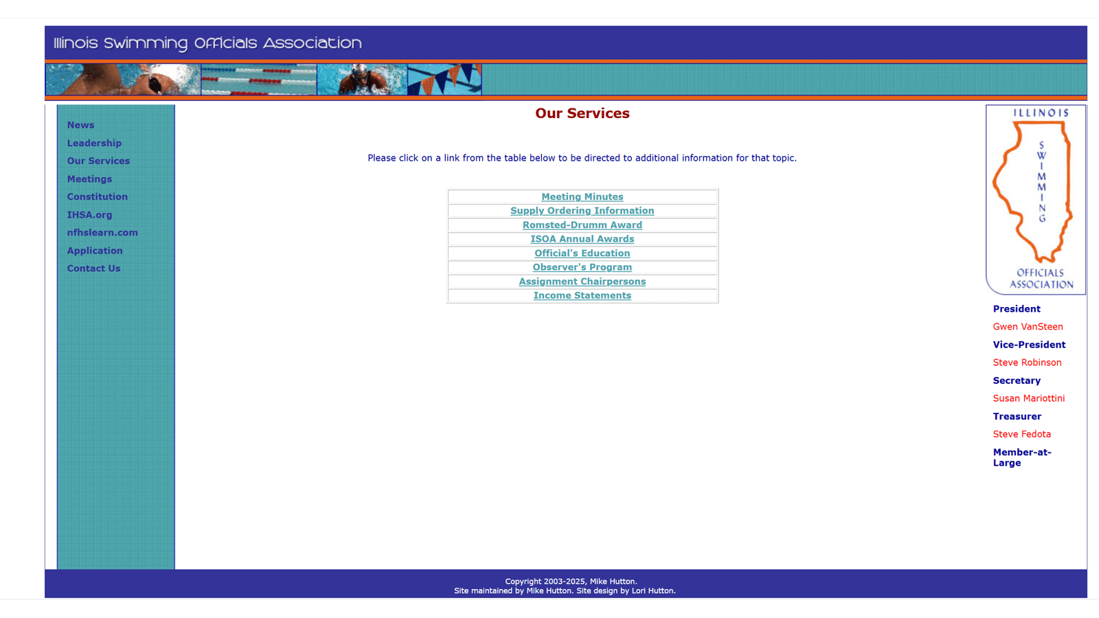 The previous ISOA Our Services page, a short list of links in a large, mostly empty layout