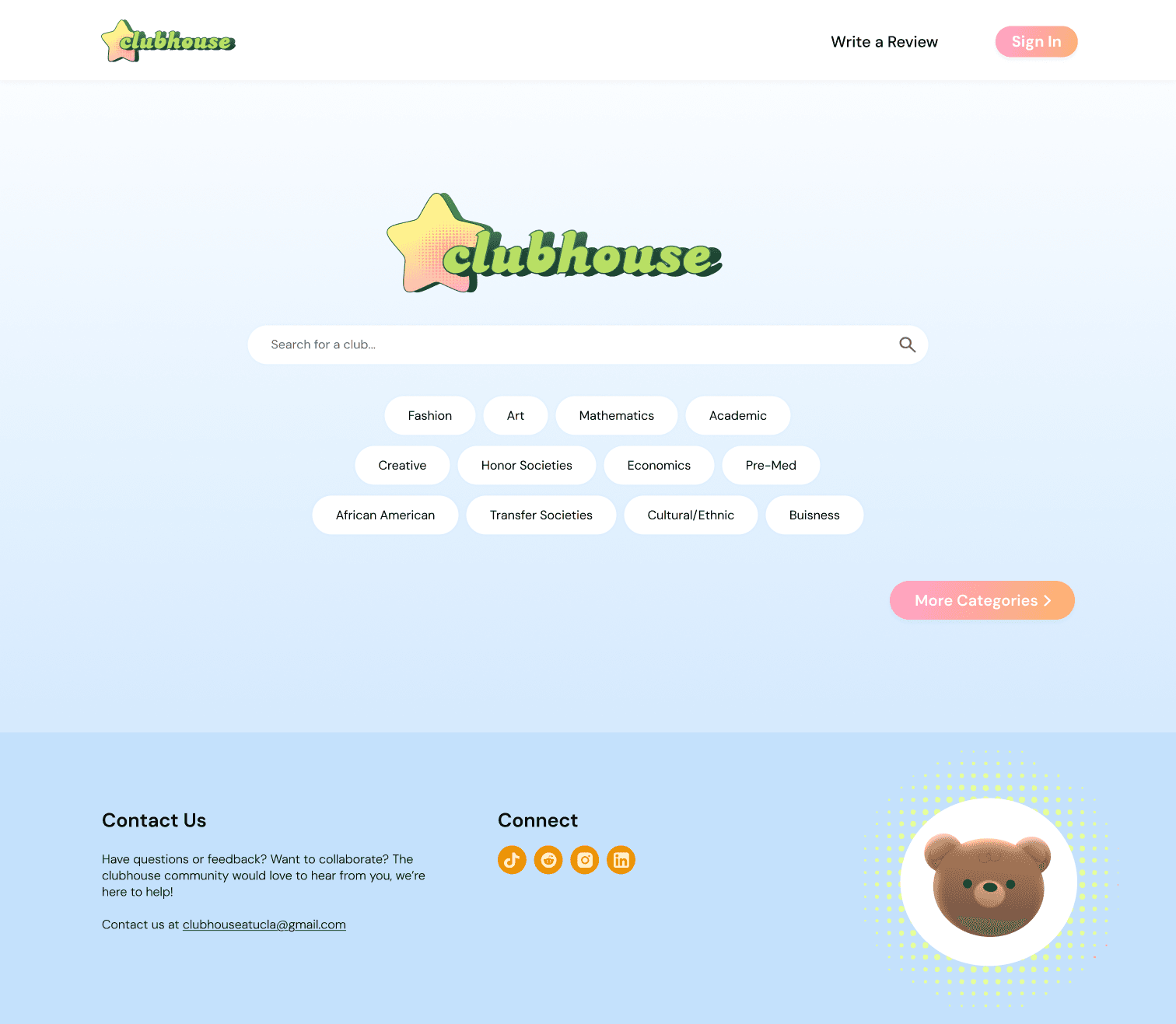 The Clubhouse landing page after the rebrand